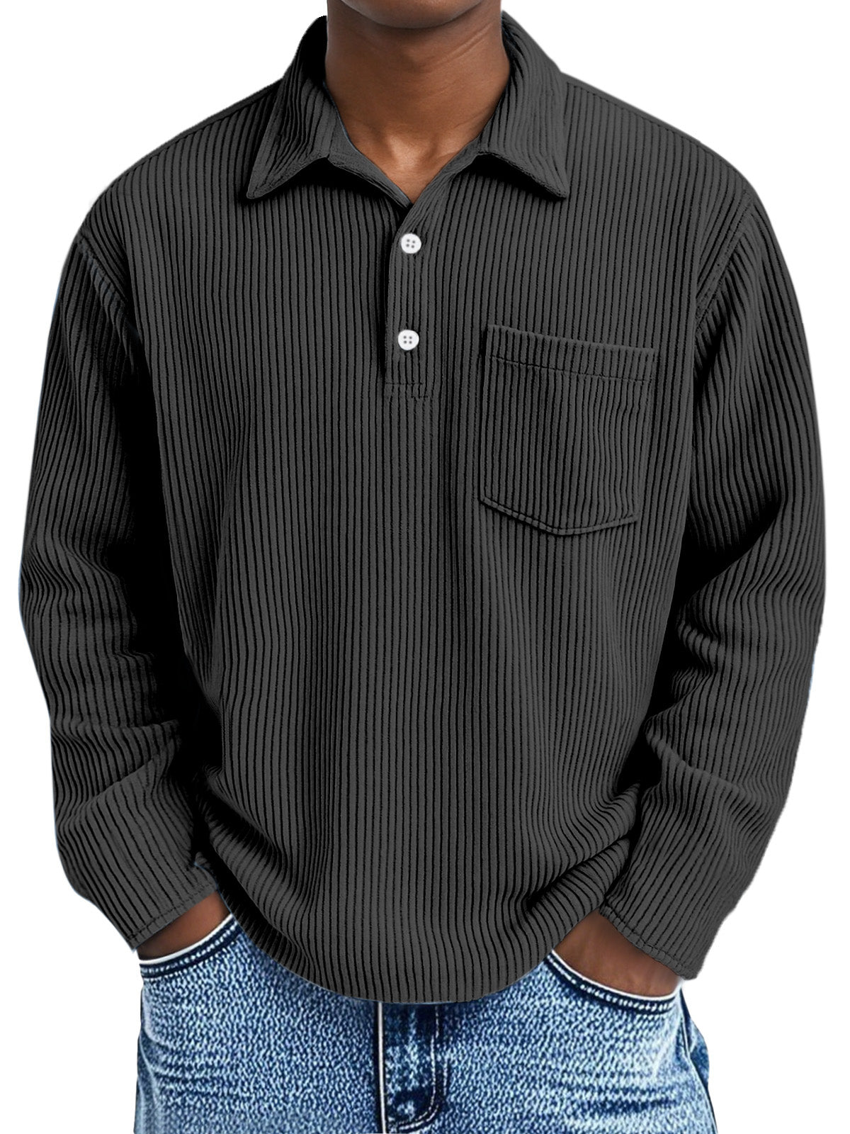 Simple solid color long-sleeved polo shirt