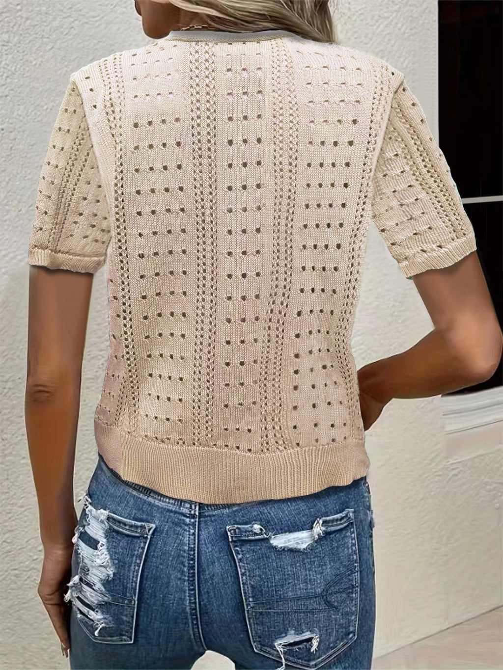 V-Neck Short-Sleeve Knit Cardigan