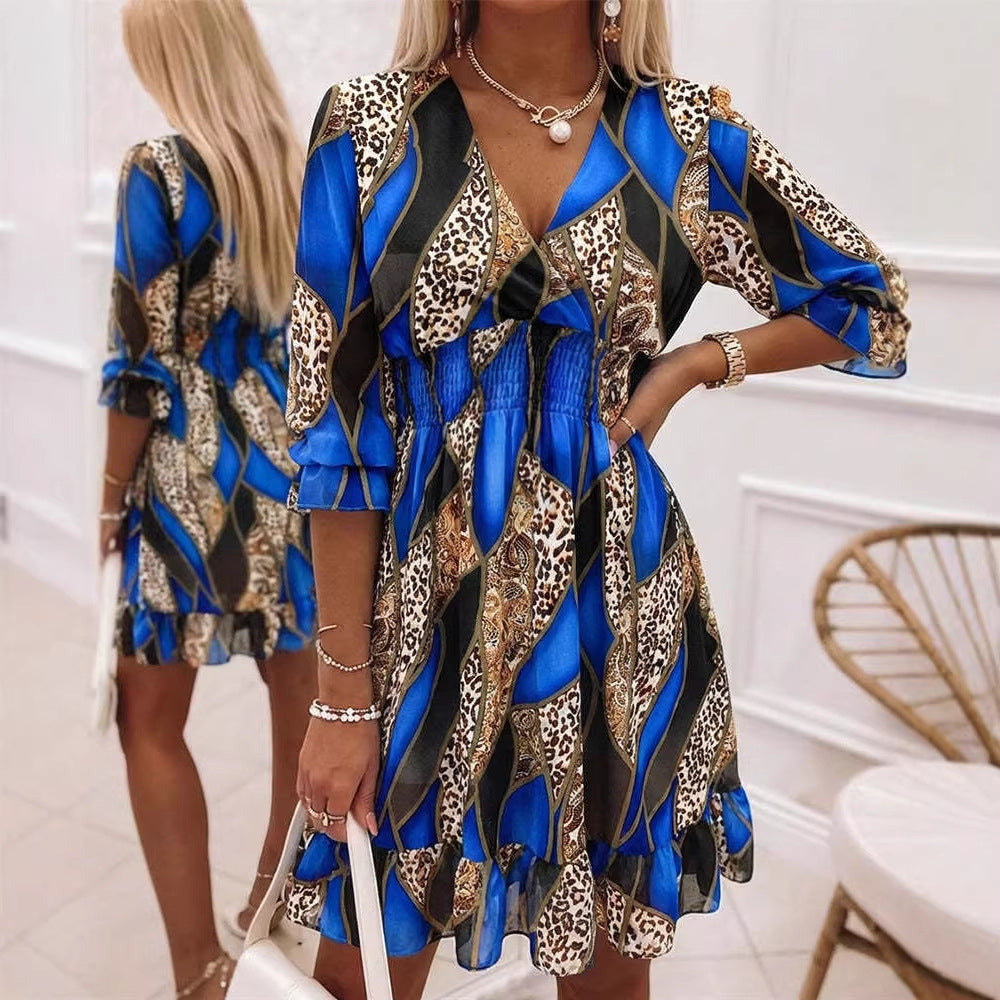 Printed V-neck chiffon dress