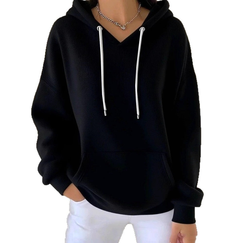 Comfortable solid color knit hoodie