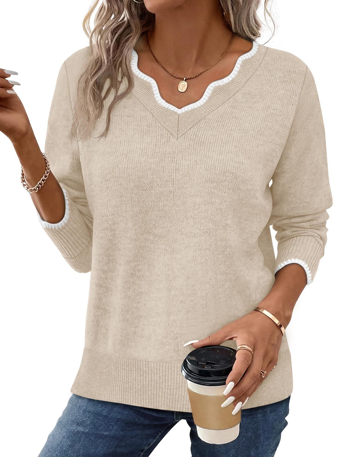 Simple and elegant solid color knitwear