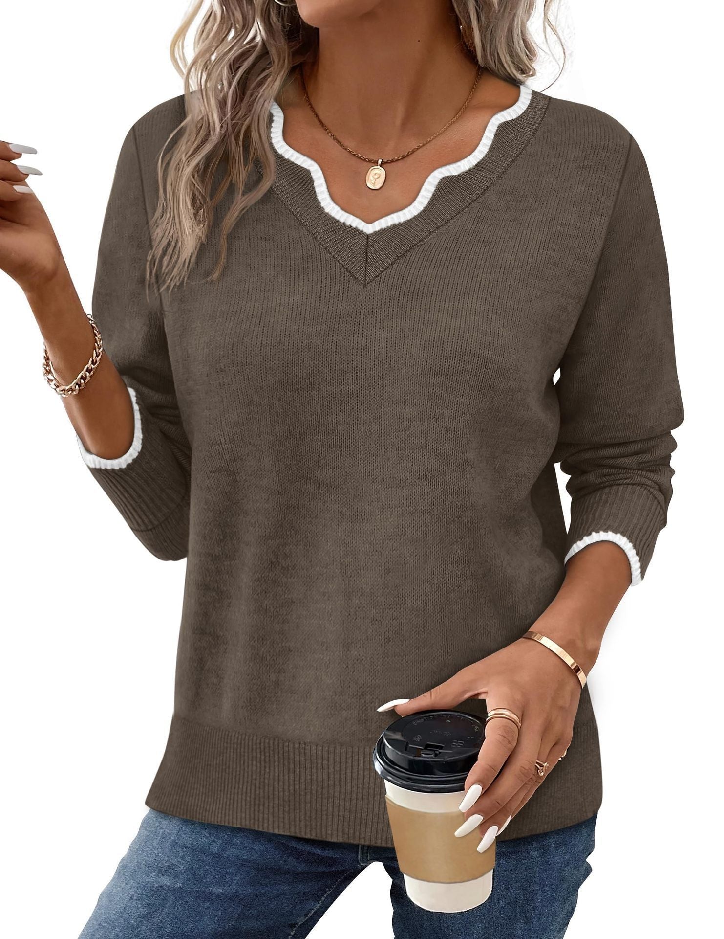 Simple and elegant solid color knitwear