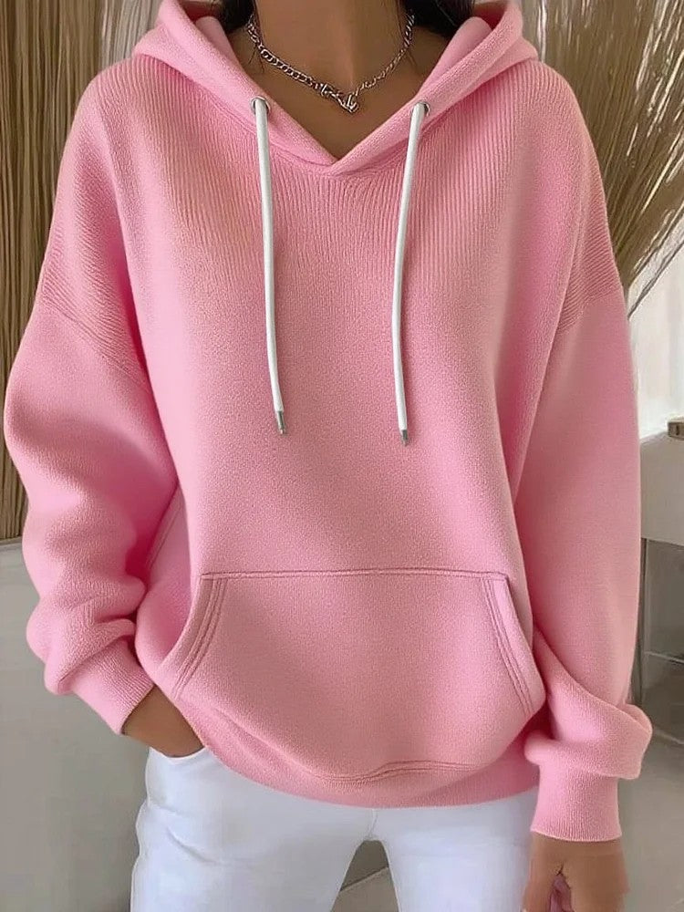 Comfortable solid color knit hoodie