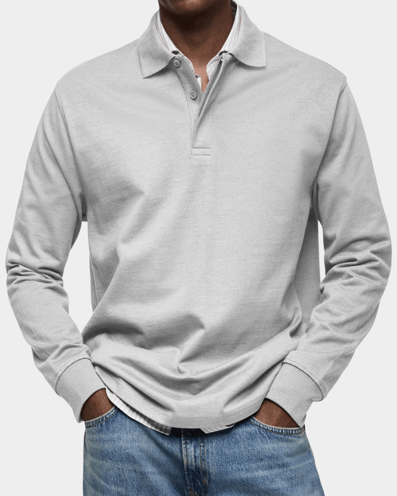 Casual and versatile long-sleeved button-down collar polo shirt