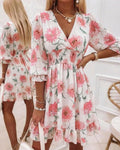 Printed V-neck chiffon dress